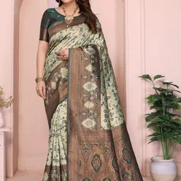 WOVENSTOCK Ethnic Motifs Zari Art Silk Handloom Kanjeevaram Saree-picture-11