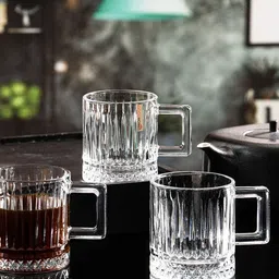 GOODHOMES Transparent 6 Pieces Textured Glass Glossy Mugs 210ml-picture-3