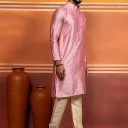 DEVOILER Men Regular Thread Work Dupion Silk Kurta Set image 4