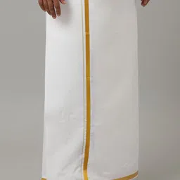 Viveagham Men Pack of 2 Single Layer Dhotis with Zari Border image 3