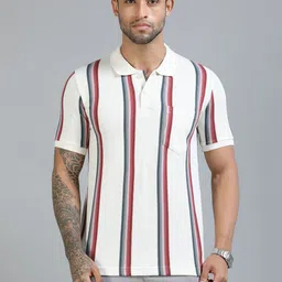 COOL COLORS Men Striped Polo Collar Pockets Slim Fit T-shirt-picture-33