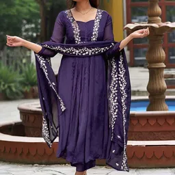 Aaghnya Women Solid Embroidered Kurta with Palazzos & Dupatta-image-5