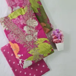 M S MODERN SUPER Floral Printed Thread Work Cotton Unstitched Dress Material image 2