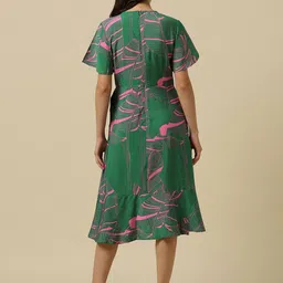Allen Solly Woman Tropical Printed V-Neck Flared Sleeve Wrap Dress image 5