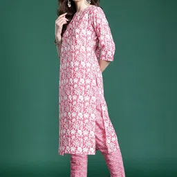 Indo Era Women Floral Printed Regular Pure Cotton Kurta with Trousers & With Dupatta image 5
