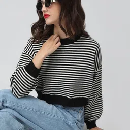 SHOWOFF Women Black Striped Acrylic Tops-picture-17