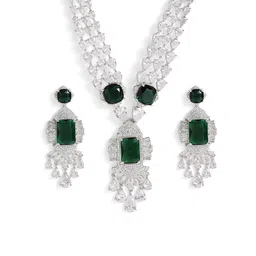 Priyaasi American Diamond-Studded Floral Necklace and Earrings image 3