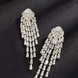Peora Gold Plated Cubic Zirconia Contemporary Drop Earrings image 2