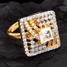 Anouk Gold-Plated CZ Studded Adjustable Finger Ring-image-4