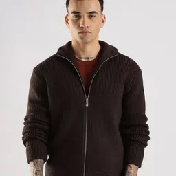 Calvin Klein Jeans Men Ribbed High Neck Full Sleeve Zip Front Open Sweater-picture-33