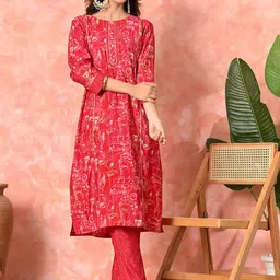 Sangria Women Abstract Printed Kurta with Trousers & Dupatta image 3