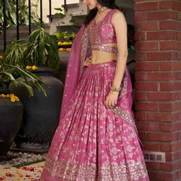 Zeel Clothing Embroidered Sequinned Semi-Stitched Lehenga & Unstitched Blouse With Dupatta image 5