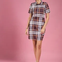 DressBerry Women Checked Shirt Collar Shirt Dress-image-52