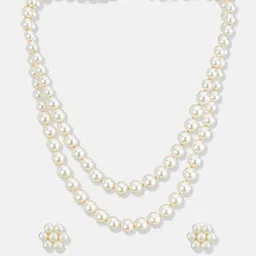 Anouk Gold Plated & White Pearl Stone Studded & Layered Fusion Jewellery Set image 2