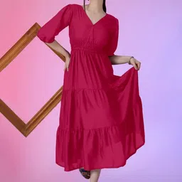 Raiyani Fashion Women Solid V-Neck Crepe Fit & Flare Maxi Dress-image-24