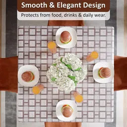 Kuber Industries Brown & White Geometric Printed Waterproof 4-Seater Square Table Cover image 2