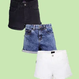 KiddoPanti Girls Pack of 3 Regular Fit Denim Shorts-picture-11