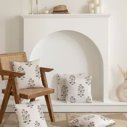 The Home Story White & Brown 5 Pieces Floral Square Cotton Cushion Covers-picture-17