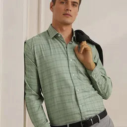 Luxure by Louis Philippe Men Regular Fit Checked Full Sleeves Cotton Formal Shirt-picture-26