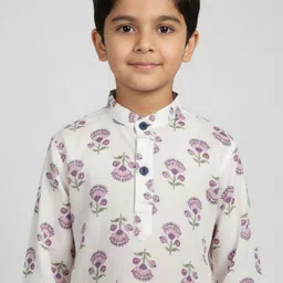 Sangria Boys Printed Cotton Mandarin Collar Straight Kurta Set image 4