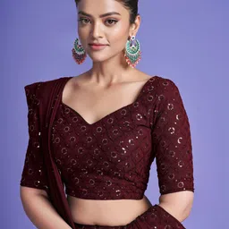 Fashionuma Embroidered Sequinned Semi-Stitched Lehenga & Unstitched Blouse With Dupatta image 2