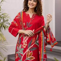 Sangria Women Floral Printed & Embroidered Kurta with Palazzos & Dupatta image 5