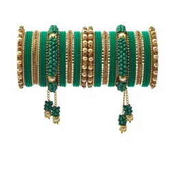 RIJOLI Women Green & Gold Zircon Stones Studded & Latkan Kada Pack Of 50 Alloy Bangles-picture-52