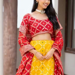 PRETTY PALLU Woven Design Scoop Neck Zari Ready to Wear Lehenga & Blouse With Dupatta-picture-12