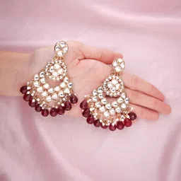 Anouk Gold Plating Kundan Studded & Beades Beaded Contemporary Drop Earrings image 2