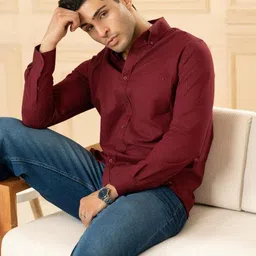 Minus One Men Solid Button-Down Collar Cotton Casual Regular Fit Shirt-image-10