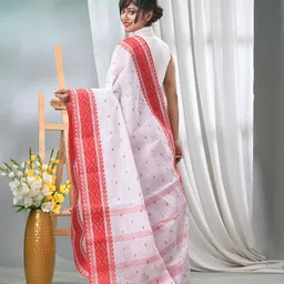 TANTLOOM Woven Design Zari Pure Cotton Handloom Jamdani Saree image 3