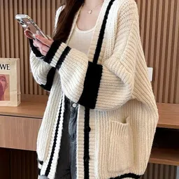 StyleCast Women Striped V-Neck Longline Cardigan-picture-14