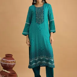 Anouk Women Ethnic Motifs Printed Regular Thread Work Kurta with Trousers & With Dupatta image 3