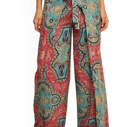 GALE GIRLS Comfort Women Ethnic Motifs Printed Comfort Convertible Pleated Trousers-image-37