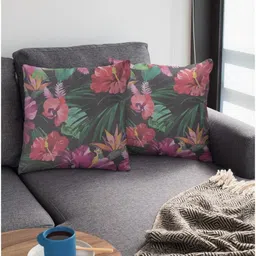 THEYAYACAFE Green & Pink Set of 2 Floral Velvet Square Cushion Covers image 3