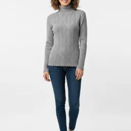 Hallinton Women Self Design Cable Knit Long Sleeves Turtle Neck Woollen Sweaters-picture-16