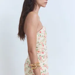 MANGO Floral Print Ruched Effect Fitted Mini Bandeau Dress image 3