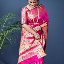 Freezeit Woven Design Zari Silk Blend Heavy Work Saree image 3