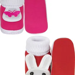 NESKA MODA 0 To 6 Months Set of 2 Pair Newborn Baby Unisex Soft Skin-Friendly Cotton Rabbit Booties image 4
