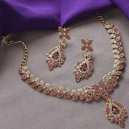 VATSALYA creation Alloy Gold- plated Pink Jewellery Set image 1