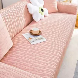 Lukzer Pink Printed Polyester 1 Piece Sofa Cover With Arms-picture-13