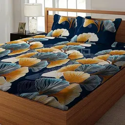 NEW TOWN Multicoloured 210 TC Cotton Fitted Queen Bedsheets With 2 Pillow Covers-image-27