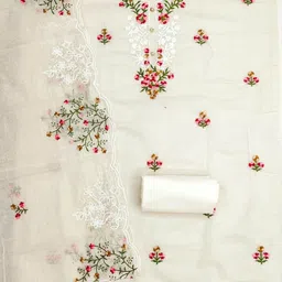 Panzora Embroidered Chanderi Cotton Unstitched Dress Material image 3