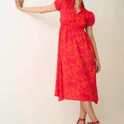 R.Code by The Roadster Life Co. Women Floral Printed Puff Sleeve Fit and Flare Midi Dress-picture-11