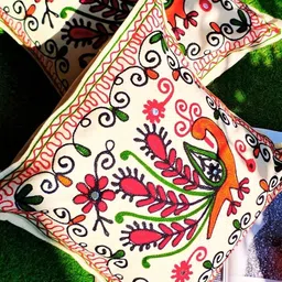 TheYUGO White & Rust Set of 2 Embroidered Rectangle Cushion Covers-image-80