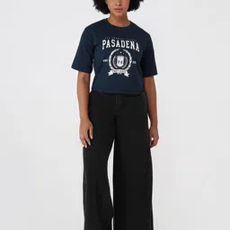 Kraus Jeans Women Typography Printed Round Neck Slim Fit Crop T-shirt image 4