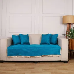 STITCHNEST Blue Solid Other 1 Piece Sofa Cover-picture-40