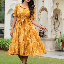 TANISHA Women Floral Printed Shirt Collar Tiered Fit & Flare Midi Dress-picture-39