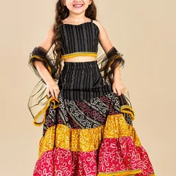 Hopscotch Girls Embroidered Bandhani Printed Lehenga With Blouse And Dupatta-image-8