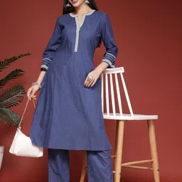 Nayam By Lakshita Yoke Design Mandarin Collar A-Line Kurta With Trousers-picture-21